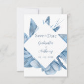 Blauw Watercolor Bloemen Frame  Save The Date (Voorkant)