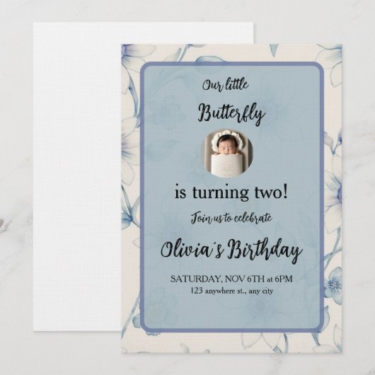 Blauw Watercolor Bloemmotief  Kaart (Voorkant / Achterkant)