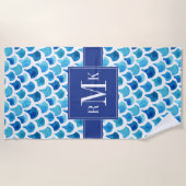 Blauw Watercolor Schubbenpatroon Strandlaken (Voorkant)