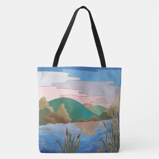 Blauw waterlandschap abstract hedendaags uniek tote bag (Voorkant)