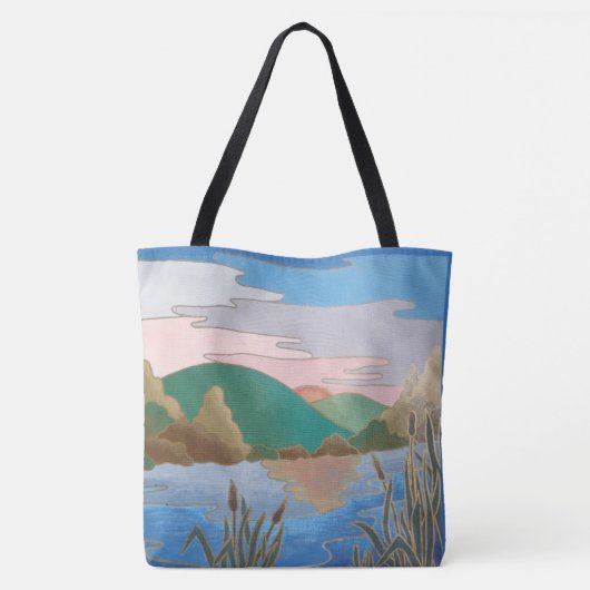 Blauw waterlandschap abstract hedendaags uniek tote bag (Achterkant)