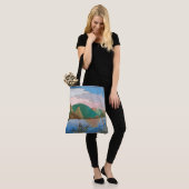 Blauw waterlandschap abstract hedendaags uniek tote bag (Op model)