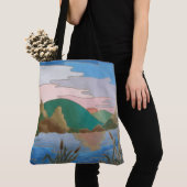 Blauw waterlandschap abstract hedendaags uniek tote bag (Dichtbij)