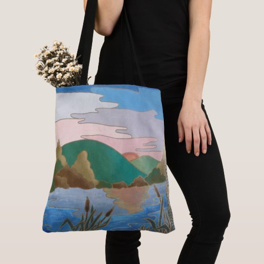 Blauw waterlandschap abstract hedendaags uniek tote bag (Dichtbij)
