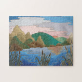 Blauw waterlandschap abstract tegenwoordig legpuzzel (Horizontaal)