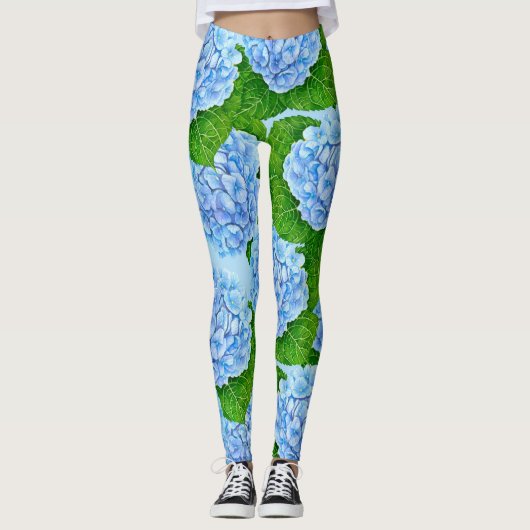 Blauw waterolieringspatroon leggings (Voorkant)