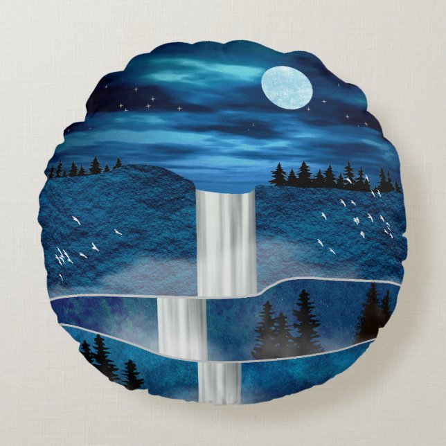 Blauw waterval Sierkussen Rond Kussen (Voorkant)