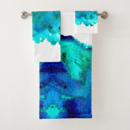 Blauw waterverf abstract oceaanontwerp bad handdoek