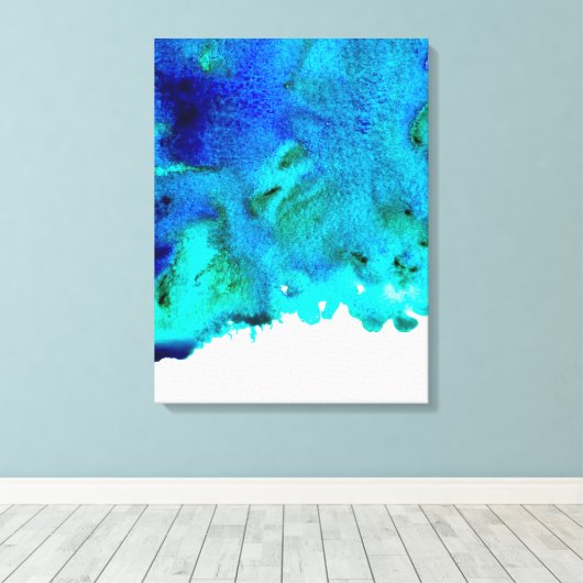 Blauw waterverf abstract oceaanontwerp canvas afdruk (Insitu (Houten vloer))