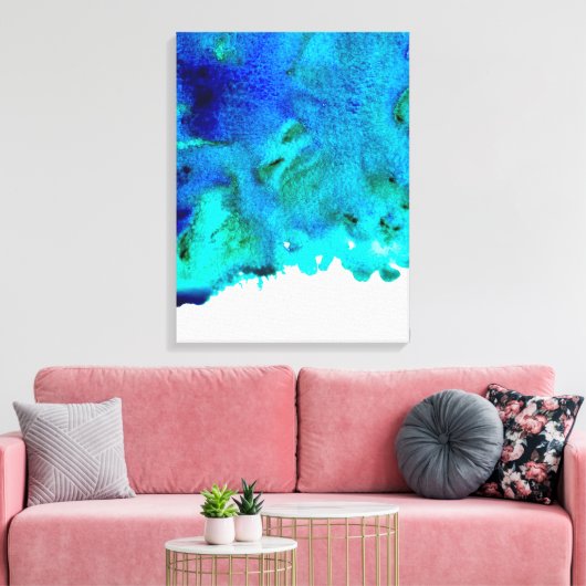 Blauw waterverf abstract oceaanontwerp canvas afdruk (Insitu (Woonkamer))