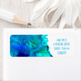 Blauw waterverf abstract oceaanontwerp etiket