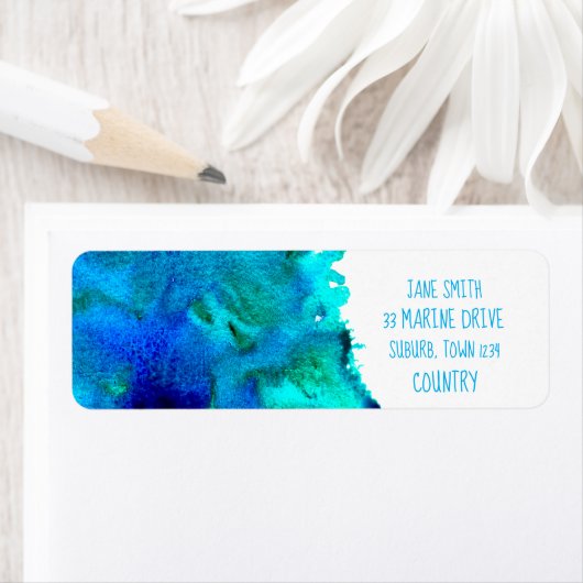 Blauw waterverf abstract oceaanontwerp etiket (Insitu)