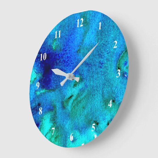 Blauw waterverf abstract oceaanontwerp grote klok (Hoek)