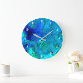 Blauw waterverf abstract oceaanontwerp grote klok (Huis)