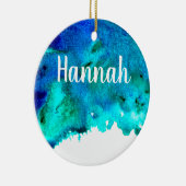 Blauw waterverf abstract oceaanontwerp keramisch ornament (Rechts)