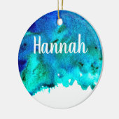 Blauw waterverf abstract oceaanontwerp keramisch ornament (Links)