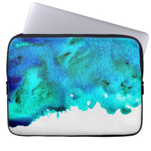 Blauw waterverf abstract oceaanontwerp laptop sleeve
