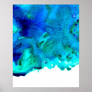 Blauw waterverf abstract oceaanontwerp poster