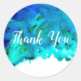 Blauw waterverf abstract oceaanontwerp ronde sticker