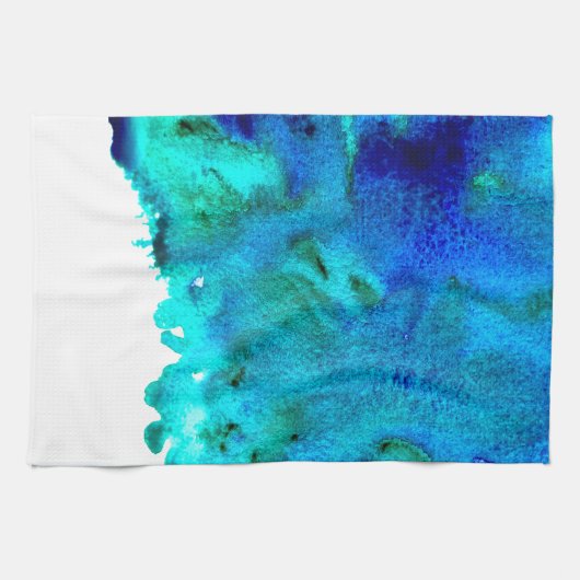 Blauw waterverf abstract oceaanontwerp theedoek (Horizontaal)