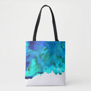 Blauw waterverf abstract oceaanontwerp tote bag
