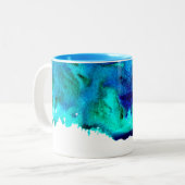 Blauw waterverf abstract oceaanontwerp tweekleurige koffiemok (Voorkant links)