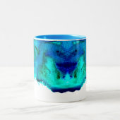 Blauw waterverf abstract oceaanontwerp tweekleurige koffiemok (Center)