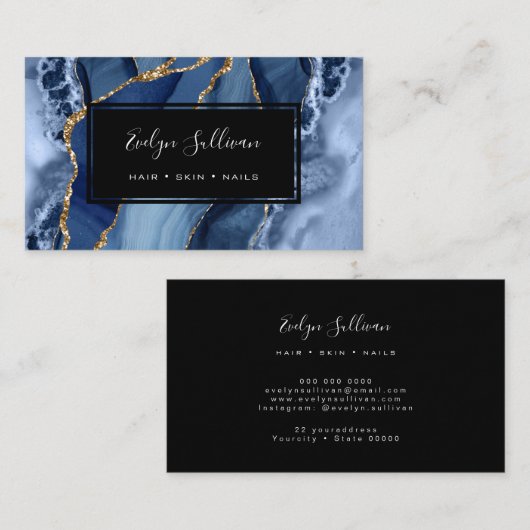 blauw waterverf agate visitekaartje (Voorkant / Achterkant)