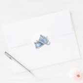 Blauw Waterverf Baby Laarsjes Baby Shower Ronde Sticker (Envelop)