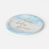 Blauw Waterverf Baby shower Boy Gold Glitter Papieren Bordje (Gekanteld)