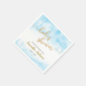 Blauw Waterverf Baby shower Goud Glitter Script Servet (Hoek)