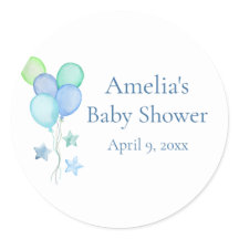 Blauw Waterverf Ballonnen Baby Shower Favor Sticke