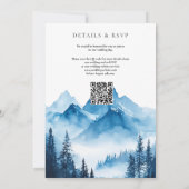 Blauw Waterverf Berg QR Code Trouwkaart Rustiek Kaart (Achterkant)