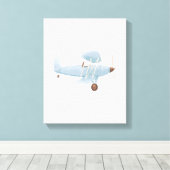 blauw Waterverf Biplane Canvas afdrukken (Insitu (Houten vloer))