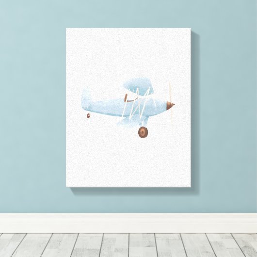 blauw Waterverf Biplane Canvas afdrukken (Insitu (Houten vloer))