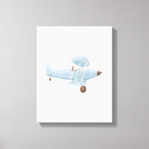  blauw Waterverf Biplane Canvas afdrukken