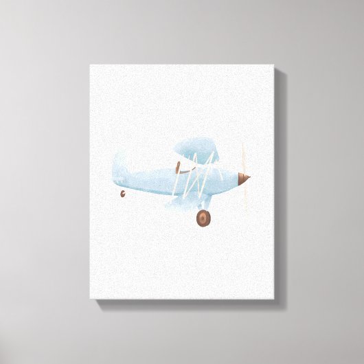 blauw Waterverf Biplane Canvas afdrukken (Voorkant)