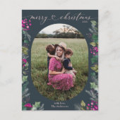 Blauw Waterverf Bladgroen 1 Foto Kerst Feestdagenkaart (Voorkant)