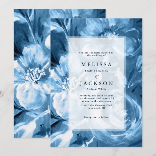 Blauw Waterverf bloem Boorontwerp Kaart (Voorkant / Achterkant)