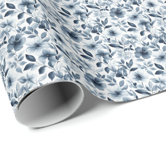 Blauw waterverf bloemaccent met een zweem van mela cadeaupapier