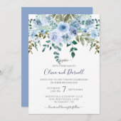 Blauw Waterverf Bloemen Boeket Bruiloft I LT Blauw Kaart (Voorkant / Achterkant)