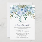 Blauw Waterverf Bloemen Boeket Bruiloft I LT Blauw Kaart (Voorkant)