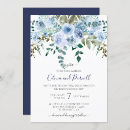 Blauw Waterverf Bloemen Boeket Bruiloft I LT Blauw Kaart