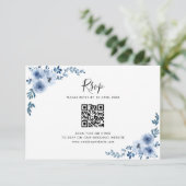 blauw waterverf bloemen bruiloft QR code RSVP kaar Bedankkaart (Staand voorkant)