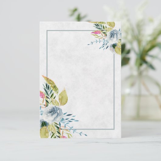 Blauw waterverf bloemen bruiloft uitnodiging (Staand voorkant)