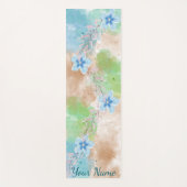 Blauw Waterverf Bloemendesign Yogamat (Voorkant)
