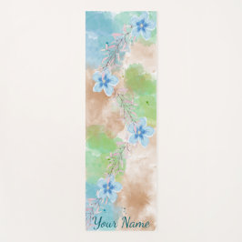 Blauw Waterverf Bloemendesign Yogamat