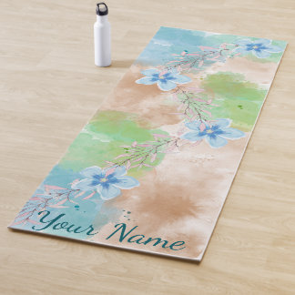 Blauw Waterverf Bloemendesign Yogamat