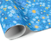 Blauw waterverf bloemontwerp verpakkingspapier cadeaupapier (Rol Hoek)