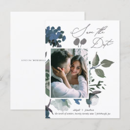  blauw Waterverf boeket Bewaar de datum Uitnodiging Briefkaart